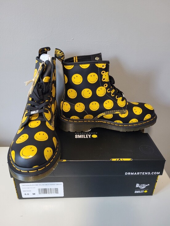 Dr. Martens Shoes - Dr. Martens x Smiley 1460 8-Eye Smooth Leather Lace-Up Boots, BNIB, Size 8